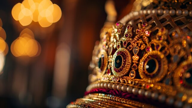 Traditional Thai headdresses, known as "chada," are intricately designed with detailed craftsmanship