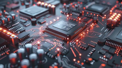 Obraz premium Concept of quantum computing with CPU processors and quantum qubits, showcasing advanced intelligent computing technology with copy space