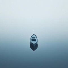 Obraz premium Floating ship, lost in fog, surreal ocean, 3D illustration