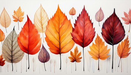 Obraz premium autumn leaves isolated on white, autumn, leaf, leaves, fall, nature, tree, plant, season, 