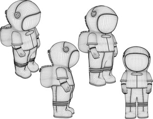 Vector sketch illustration silhouette design image of a little boy astronaut wearing a special suit standing in space
