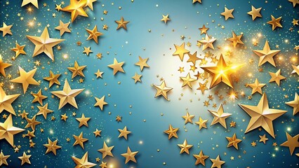 Vibrant gold stars twinkle against a soft, gradient blue background, creating a magical and celebratory atmosphere