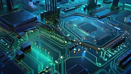 Fototapeta premium Abstract PCB design with interconnected blue lines and glowing circuits creating a futuristic technological network concept
