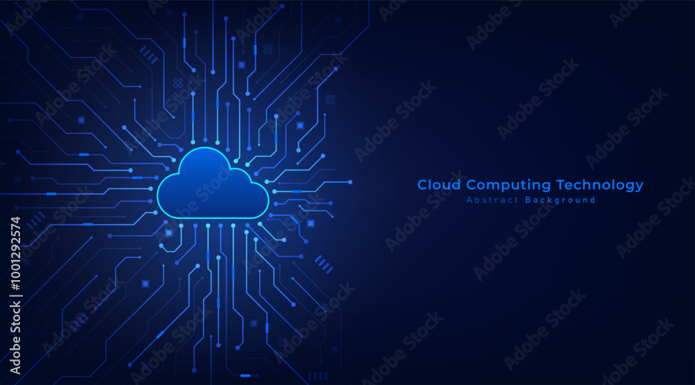 Aufkleber Cloud computing on circuit board futuristic blue background. Cloud Computing and database storage technology concept. Vector and Illustration.