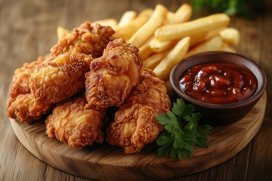 Crispy Fried Chicken Tenders with Fries and BBQ Sauce