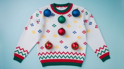 Festive Christmas Sweater with Colorful Ornaments