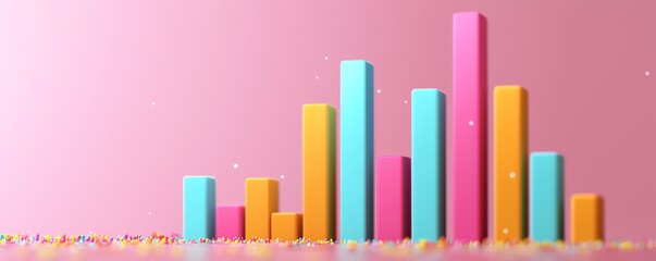 Colorful bar graphs on a gradient background representing data analysis.