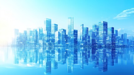 Fototapeta premium Bright Blue Cityscape with Reflections