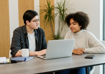 Obraz premium Young people working on a laptop together