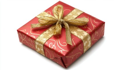 Elegant red and gold-wrapped Valentine present, isolated on a white background, perfect for expressing love and romance.