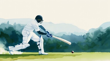 Obraz premium Cricket player in action, watercolor painting