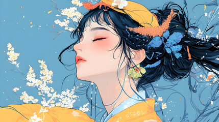 Anime Girl with Flowers in Her Hair