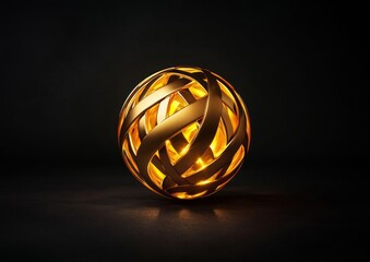 Intricate Abstract Gold Sphere with Glowing Reflections and Luxury Geometric Detailing