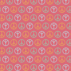 Seamless pattern with peace sign on pink background. International peace sign concept.