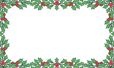 Christmas Holly Leaves Background. Vector Hand Drawn Frame Outline for Holiday Greeting Cards, Invitations