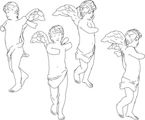 Vector sketch illustration silhouette design of classic vintage ethnic statue of little angel with wings