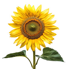 Naklejka premium Bright sunflower with green leaves isolate transparent background
