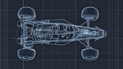 Detailed Cutaway Diagram of a High-Performance Race Car Chassis and Drivetrain