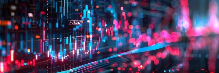 Abstract digital art with vibrant blue and pink lights.