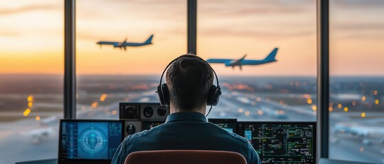 Air traffic controller inside the control tower