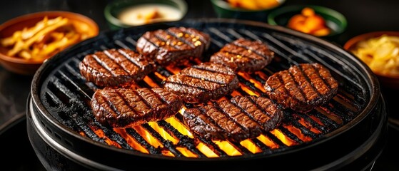 Sizzling Korean BBQ Marinated Beef Slices on Grill with Traditional Side Dishes and Experience