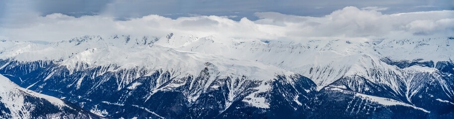 View on winter mpuntains from Eggishorn peak, Alps.