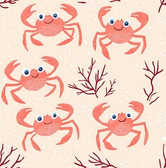 Cute pink seamless pattern of crabs