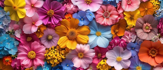 Vibrant Floral Pattern Featuring Bright Sunflowers and Sky Background