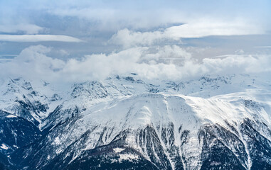 Obraz premium View on winter mpuntains from Eggishorn peak, Alps.