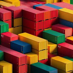 Fototapeta premium Trade Barriers Containers Blocked at Port by Massive Wall Symbolizing ImportExport Restrictions
