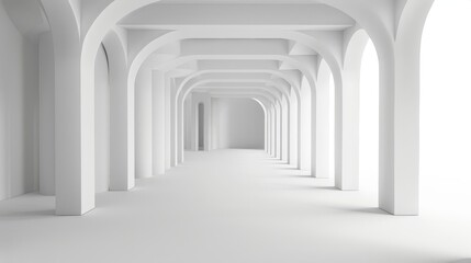 Fototapeta premium Empty white room with large windows and sunbeams streaming through.