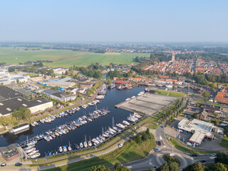 Aerial drone photo of the marina in Elburg, the Netherlands.