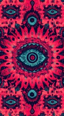 Floral, Mandala with Eye, Turquoise, Shapes, Abstract Image, Texture, Pattern Background, Wallpaper, Cover and Screen for Smartphone, PC, Laptop, 9:16 and 16:9 Format