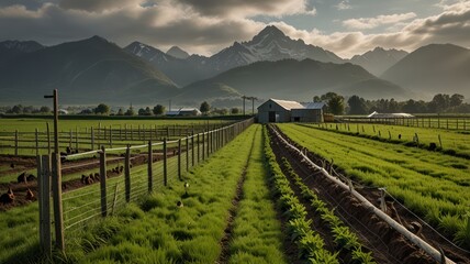 Fototapeta premium Farmland with Mountain View