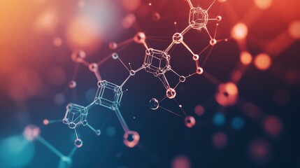 Exploring molecular structures against a vibrant abstract background with dynamic lighting effects. Generative AI