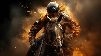 Fototapeta premium A jockey on a horse in motion.