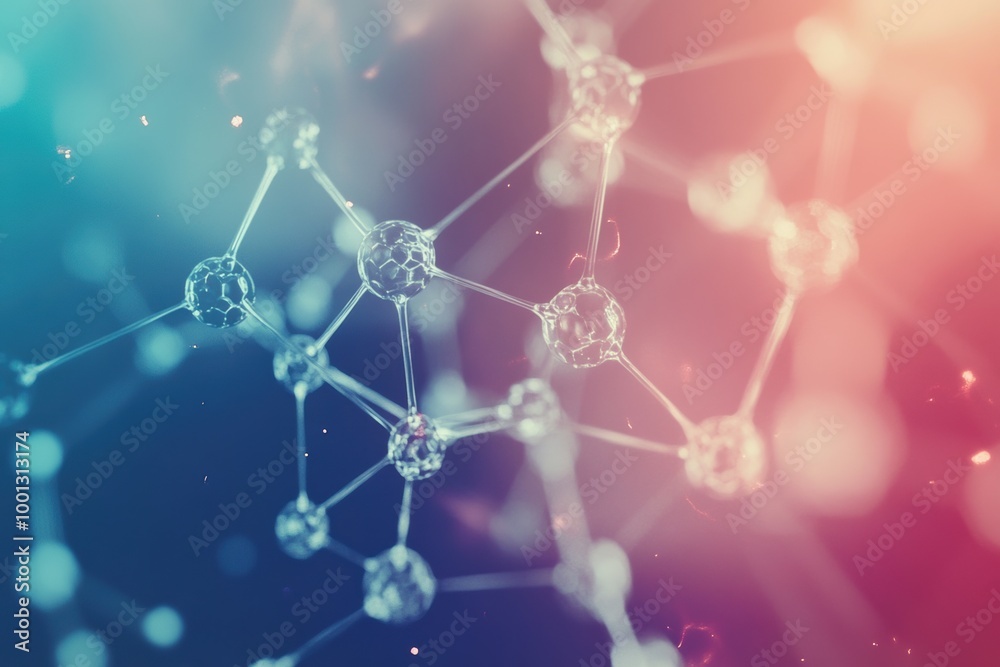 Fototapete Abstract depiction of molecular structures and chemical bonds in a colorful background loaded with scientific insights. Generative AI