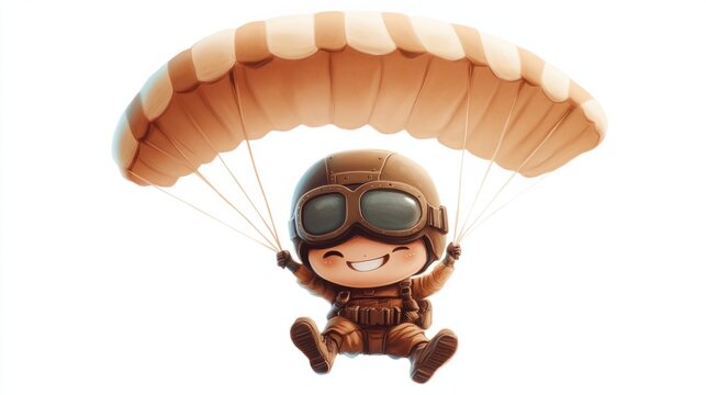 recommend clip art: Adorable soldier character parachuting down with a smile, wearing a cute helmet and goggles, isolated on a white background.