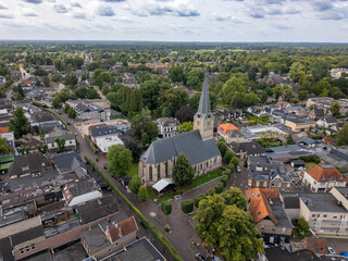 Aerial drone photo of the town center in Epe, the Netherlands