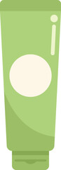 Green plastic tube with a blank round label is standing on a white background