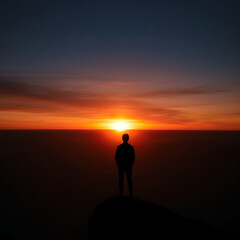 Fototapeta premium Person standing on a cliff watching the sunrise