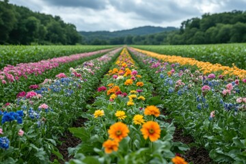 A Colorful Tapestry of Flowers in a Lush Garden