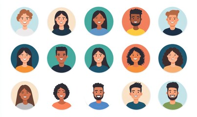 A diverse collection of illustrated portraits featuring unique individuals with various hairstyles and expressions on a light background.