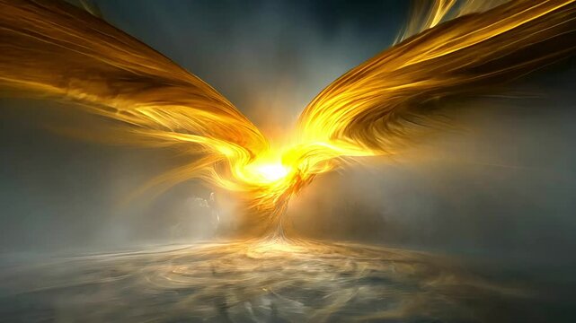 Fiery Phoenix Rising Above Mountain Peaks in a Mystical Night Landscape