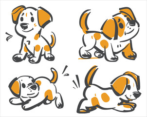 A cute simple orange and white puppy with different poses. Dog illustration.