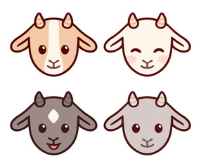 Cute baby goats faces set