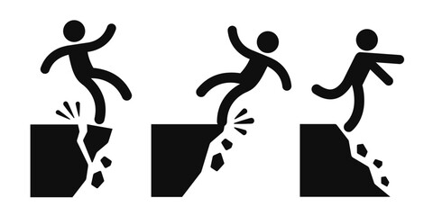 Falling from cliff danger sign set