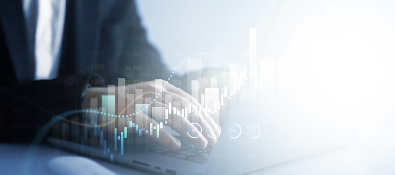 Businessman draw growth graph and investment analysis.Financial marketing graph and profit stock market chart.Business increase, profit,goal,grow,analysis, development and success.