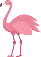 Cartoon illustration of a pink flamingo standing on two long legs