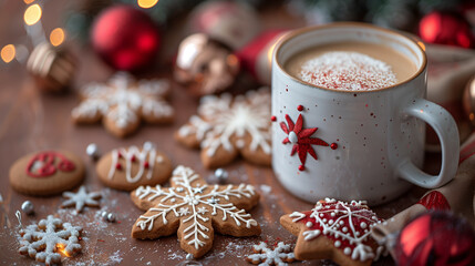 Cozy Holiday Scene with Hot Drink and Gingerbread